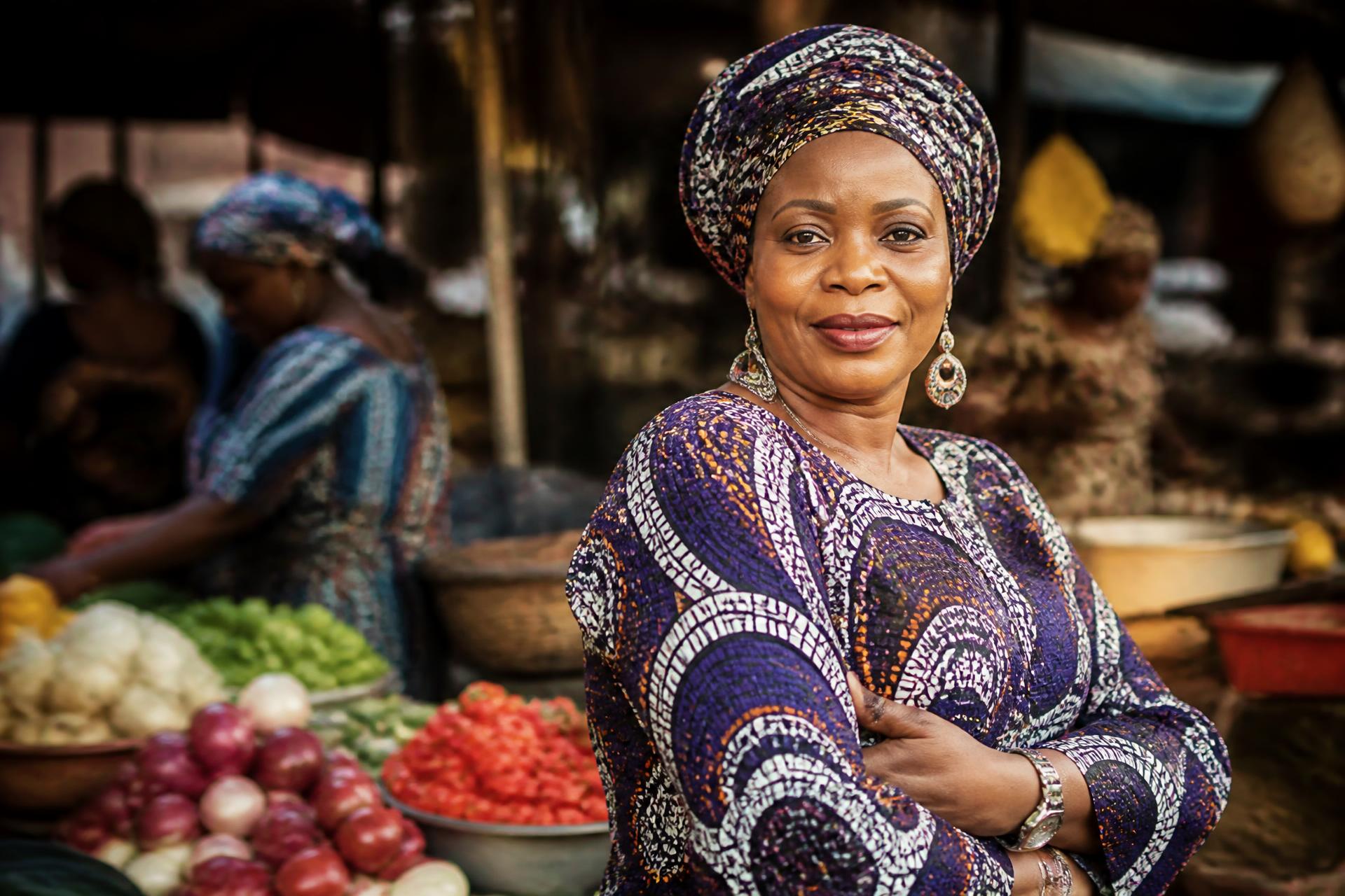 Nigerian market women and artisans at work